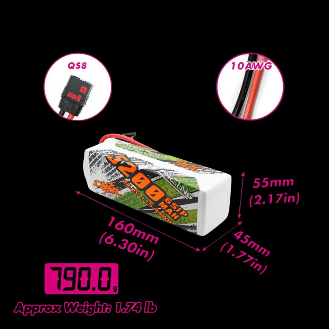 CNHL Racing Series 5200mAh 22.2V 6S 90C Lipo Battery with QS8 Plug - Image 2