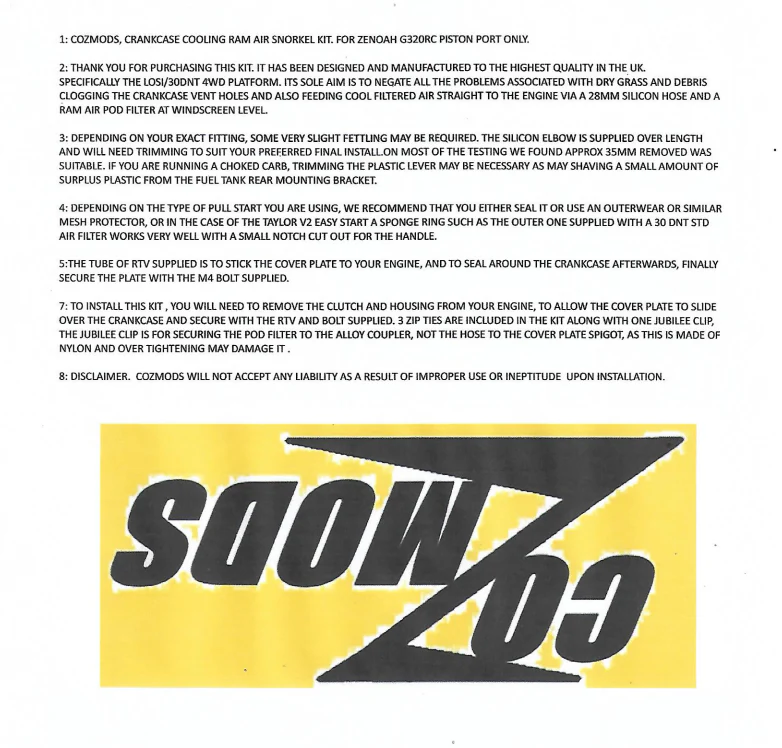CozMod Zenoah G320 Cooling Shroud Grass Snorkel Kit - Image 6