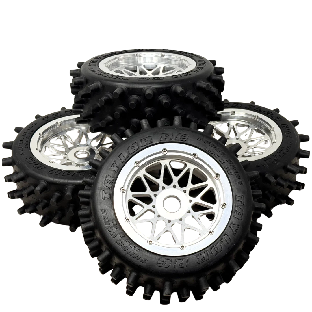 Taylor 195mm Super Spike Tyres mounted on RRC Billet Wheels (4pcs)