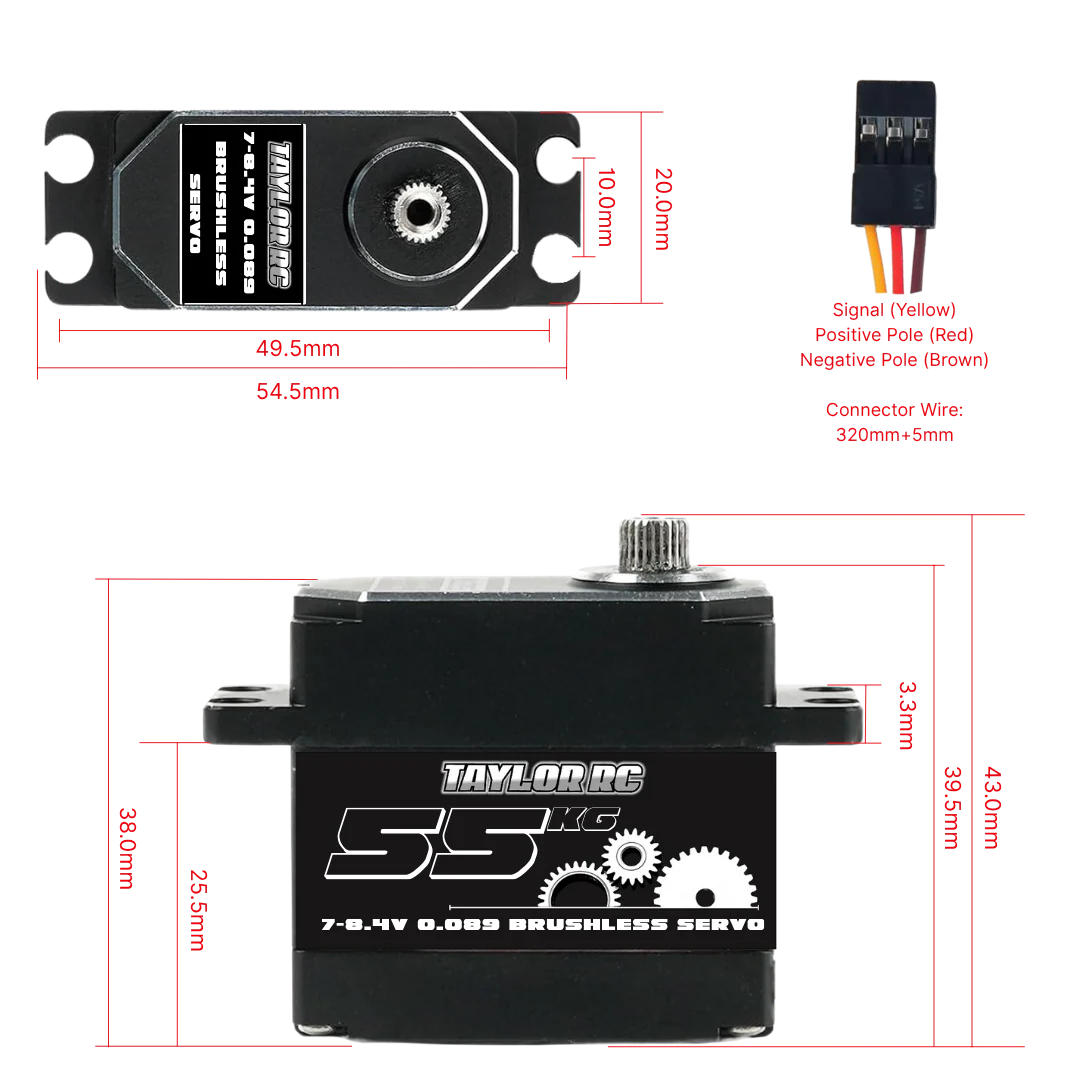 Taylor RC 55kg Brushless Std Size Alloy Case Servo (7-8.4V) 0.089sec - Image 2
